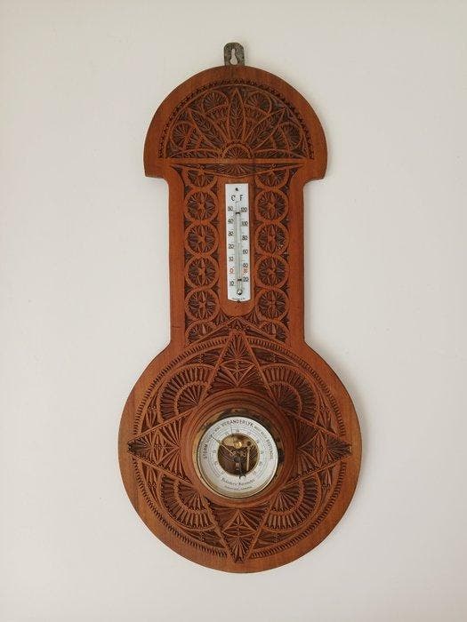 Sinderam & Co Amsterdam - Barometer - Hout - Antiek snijwerk, Antiek en Kunst, Antiek | Overige Antiek