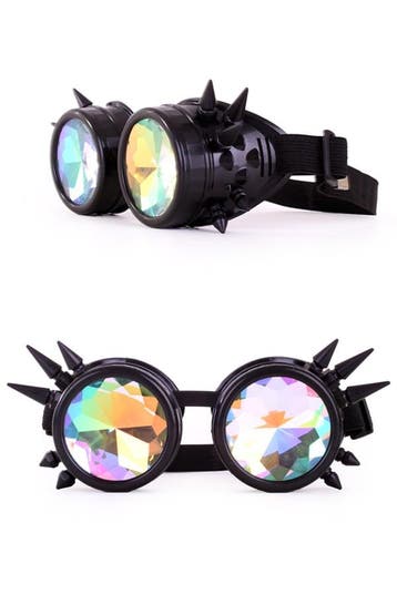 KIMU® Goggles Steampunk Bril Spikes Zwart Montuur Caleidosco, Ophalen of Verzenden, Nieuw, Feestartikel, Carnaval