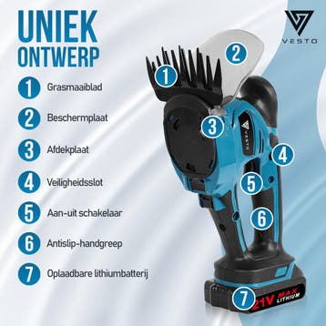 Accu Heggenschaar - Grasschaar - Struikschaar - Vesto®, Verzenden, Zo goed als nieuw