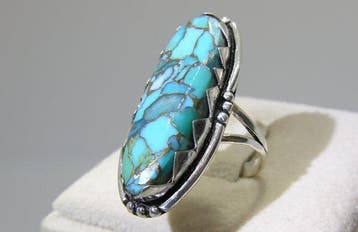 Turquoise ring - Hoogte: 25 mm - Breedte: 34.1 mm- 6.4 g -