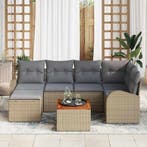 vidaXL Tuinbankenset met opslag 7 pcs Beige en Licht Grijs, Verzenden, Nieuw, Rotan, 7 zitplaatsen