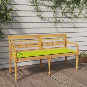 vidaXL Bankje Batavia met heldergroen kussen 150 cm massief, Tuin en Terras, Tuinbanken, Verzenden, Nieuw, Teakhout