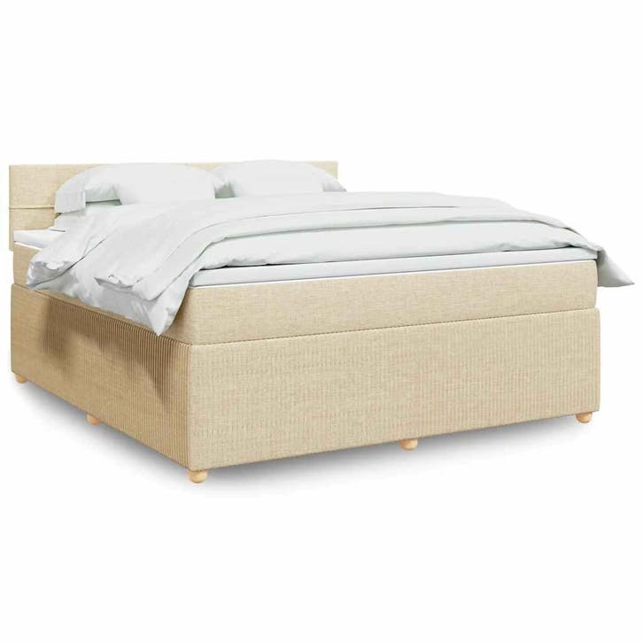 vidaXL Boxspring met matras stof crèmekleurig 180x200 cm, Huis en Inrichting, Slaapkamer | Bedden, 80 cm, 200 cm, Crème, Eenpersoons