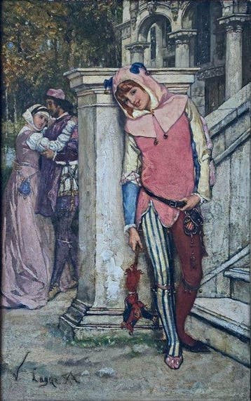 Victor Lagye (1825-1896) - Scena galante con giovinetta in