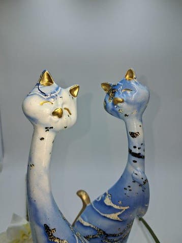 Beeld, Coppia di Gatti XL Decorativi in Resina Effetto