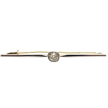 Vintage witgouden lange smalle broche met moissanite, Gebruikt, Ophalen of Verzenden, Met edelsteen, Goud