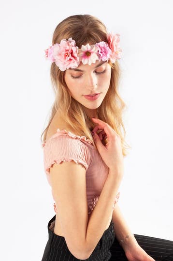 KIMU® Handgemaakte Bloemenkrans Haar Lichtroze Roze Bloemen, Ophalen of Verzenden, Nieuw, Carnaval, Accessoires