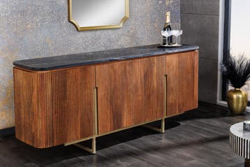 Design Dressoir GATSBY 160cm bruin goud mangohout marmer, Ophalen of Verzenden, Nieuw