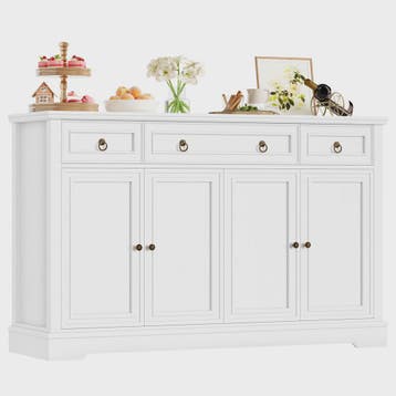 Stijlvol Wit Retro Sideboard met 3 Lades en 4 Deuren - 134x4, Huis en Inrichting, Kasten | Dressoirs, Verzenden, Nieuw