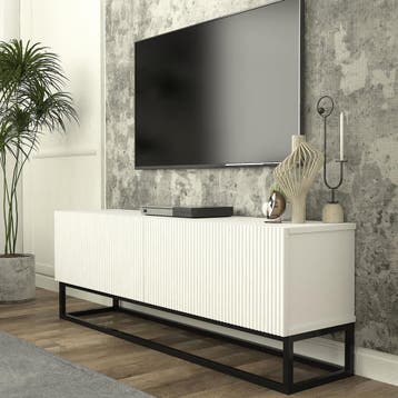 Tv-meubel Verpsboga lang frame 135x32x47 cm wit [en.casa], Verzenden, Nieuw