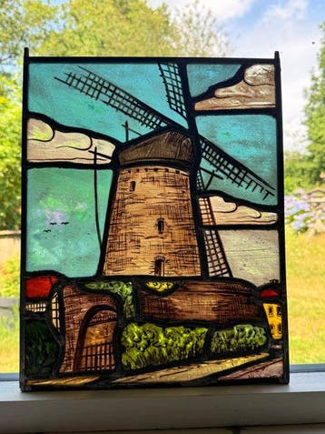 Antiek Glas-in-loodraam - 1950-1960 - Hollandse molen
