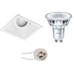 GU10 Inbouwspot Set - Mat Wit - Inbouw Vierkant - Kantelbaar, Metaal of Aluminium, Nieuw, Ophalen of Verzenden, Led