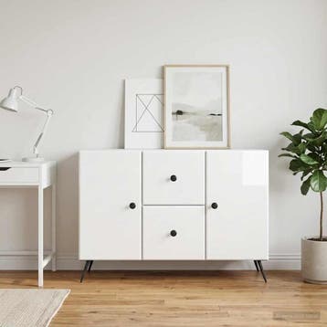vidaXL Dressoir met lade Hoogglans Wit 89 x 34,5 x 60 cm, Verzenden, Nieuw, Overige houtsoorten, Minder dan 50 cm