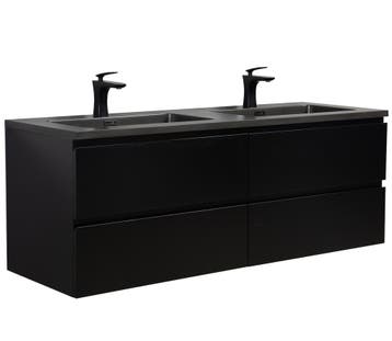 Badkamermeubel Set Angela 140cm Mat Zwart Badmeubel, Verzenden, Nieuw, Wastafelkast