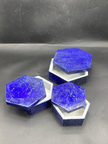 Set van 3 handgemaakte lapis lazuli Sieradenkist - Hoogte: