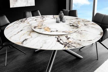 Ronde eettafel SPIN 150cm wit grijsbruin met 360° draaibaar, Huis en Inrichting, Ophalen of Verzenden, Nieuw