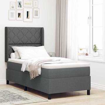 vidaXL LED Box Spring Bed met hoofdeinde Donkergrijs 90 x, Verzenden, Nieuw, Grijs, Stof