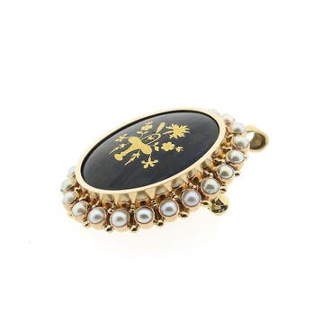 Bicolor gouden broche/hanger met emaille (Hanger of bedel), Ophalen of Verzenden, Gebruikt, Goud, Overige merken