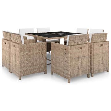 vidaXL 9-delige Tuinset met kussens poly rattan beige, Verzenden, Nieuw, Meer dan 8 zitplaatsen, Tuinset