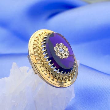 Gouden broche met amethist en zirconia, Gebruikt, Ophalen of Verzenden, Met edelsteen, Goud