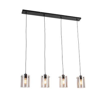 Smart hanglamp zwart met smoke glas incl. 4 Wifi ST64 - Dome, Verzenden, Nieuw, Glas, Design