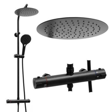 Regendouche Set Zwart Messing | Thermostaat | OP=OP!, Huis en Inrichting, Ophalen of Verzenden, Nieuw, Met douche