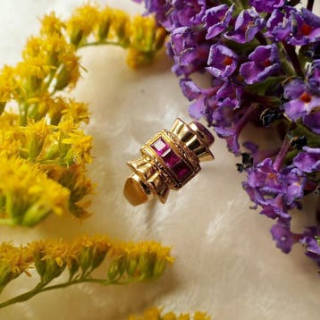 Vintage roségouden ring met spinel, Gebruikt, 19 tot 20, Ophalen of Verzenden, Met edelsteen