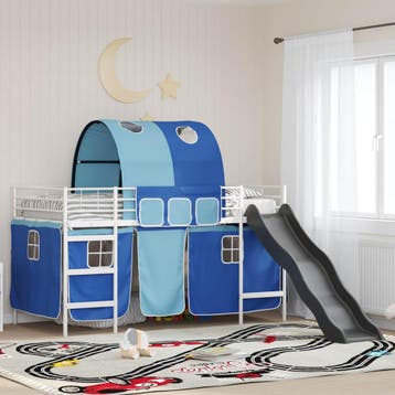 vidaXL Bunkbed voor kinderen met gordijnen Wit en Blauw 107, Verzenden, Nieuw, Wit, Metaal