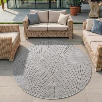 Rond Buitenkleed | Nova | Palmbladeren | Zilver | 120x120 cm, Verzenden, Nieuw