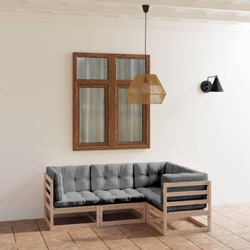 vidaXL 4-delige Loungeset met kussens massief grenenhout, Verzenden, Nieuw, Loungeset