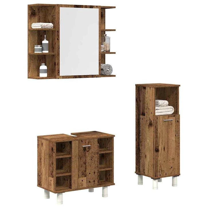 vidaXL 3-delige Badkamermeubelset bewerkt hout oud, Huis en Inrichting, Badkamer | Badkamermeubels, Overige typen, Nieuw, Verzenden
