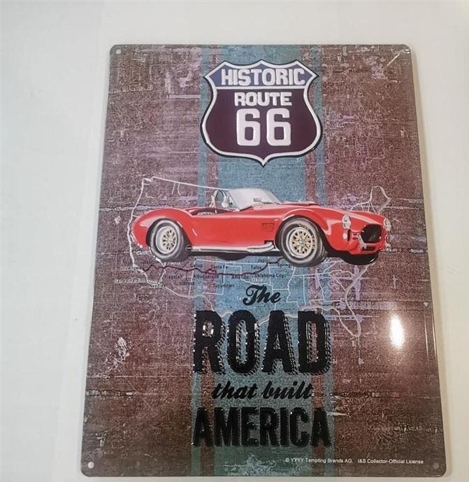 Route 66  AC Cobra reclamebord, Verzamelen, Merken en Reclamevoorwerpen, Nieuw, Ophalen of Verzenden