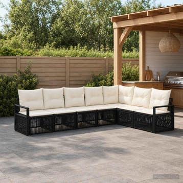 vidaXL Tuinbankenset 7 st Zwart poly rattan, Verzenden, Nieuw, 7 zitplaatsen