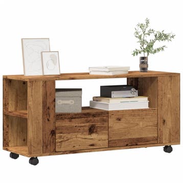 vidaXL Tv-meubel met wielen 102x34,5x43 cm bewerkt hout oud, Verzenden, Nieuw, Overige houtsoorten