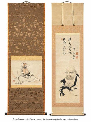 Paar Japanse zen-hangende rollen: met de vinger geschilderde