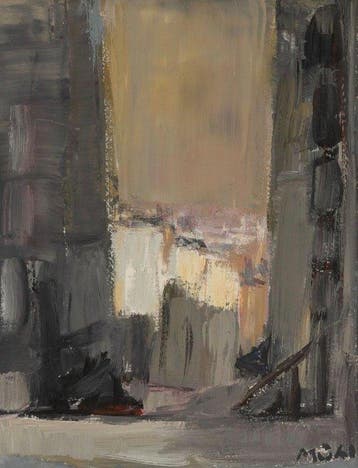 Roger Mühl (1929-2008) - Perspective sur la rue, Antiek en Kunst, Kunst | Schilderijen | Modern