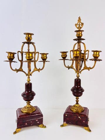 Kandelaber Paar antieke verguld bronzen kandelaars, Napoleon, Antiek en Kunst