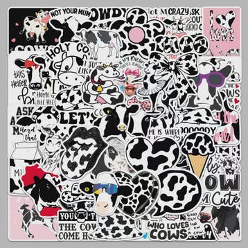 50x Trendy Cartoon Koe Stickers - Zwart-Wit Dierenprint Deca