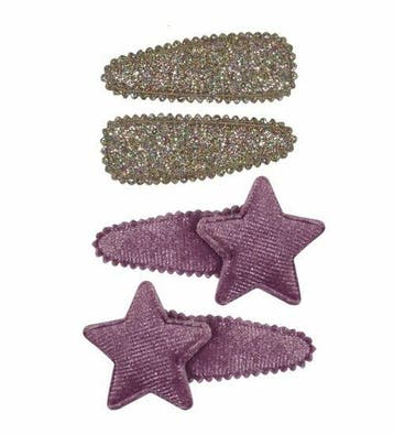 Haarspeld Klikklak 5cm - Ster - Glitter Velvet - Roze - Set, Nieuw