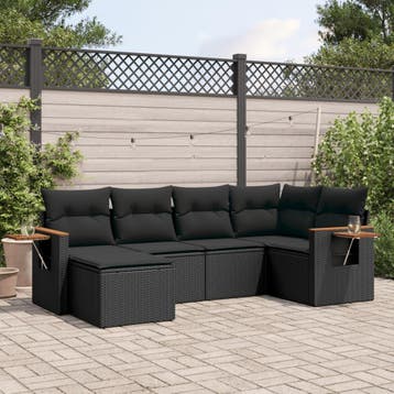 vidaXL 6-delige Loungeset met kussens poly rattan zwart, Verzenden, Nieuw, Loungeset