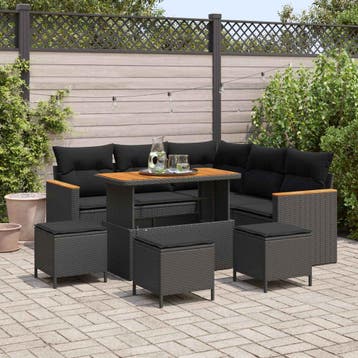 vidaXL Tuin Sofa Set met kussen met opslag Zwart Poly riet, Verzenden, Nieuw, Rotan, Meer dan 8 zitplaatsen