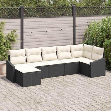 vidaXL Bankstel 7 st Zwart poly rattan, Verzenden, Nieuw, Rotan, 7 zitplaatsen