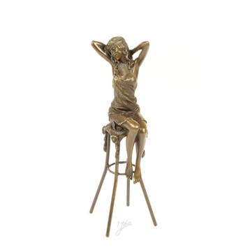 BRONZEN BEELD VAN EEN DAME OP BARKRUK (Beeldjes - Decoratie), Verzenden, Nieuw