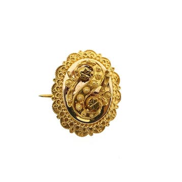 Antiek gouden broche van een mutsenbel, Ophalen of Verzenden, Gebruikt, Goud, Goud