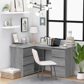 vidaXL Hoekbureau 145x100x76 cm bewerkt hout grijs sonoma, Verzenden, Nieuw