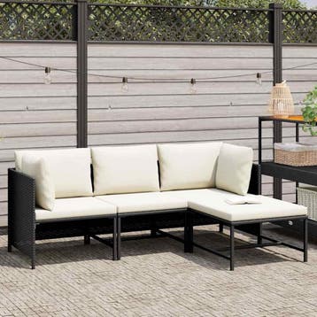 Loungeset 4-delig Zwart - Retourdeal 35% Korting, 4 zitplaatsen, Hocker, Ophalen of Verzenden, Zo goed als nieuw