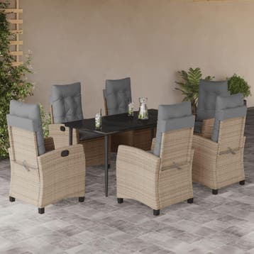 vidaXL 7-delige Tuinset met kussens poly rattan gemengd, Verzenden, Nieuw, 6 zitplaatsen, Tuinset