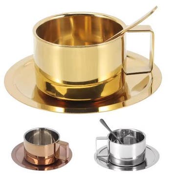 RVS Dubbelwandige Koffiekop met Schotel 200 ml, Verzenden, Nieuw