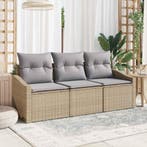 vidaXL Bankstel met kussen 3 pcs Beige poly rattan, Verzenden, Nieuw, Rotan, 3 zitplaatsen