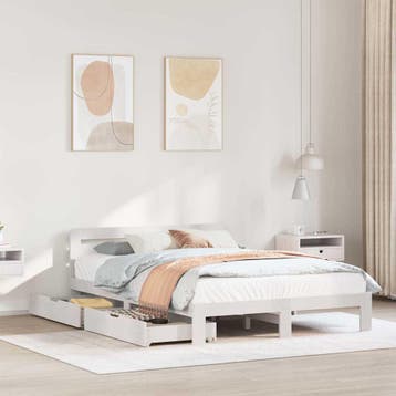 vidaXL Bedframe zonder matras massief grenenhout wit 140x200, Verzenden, Wit, 140 cm, 200 cm